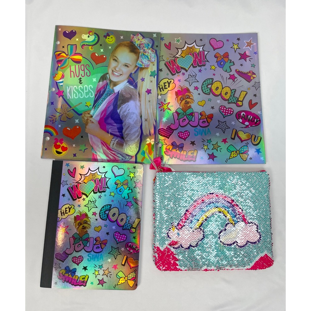 JoJo Siwa School Pocket Folders Composition Notebook Flip Sequins Pencil Case